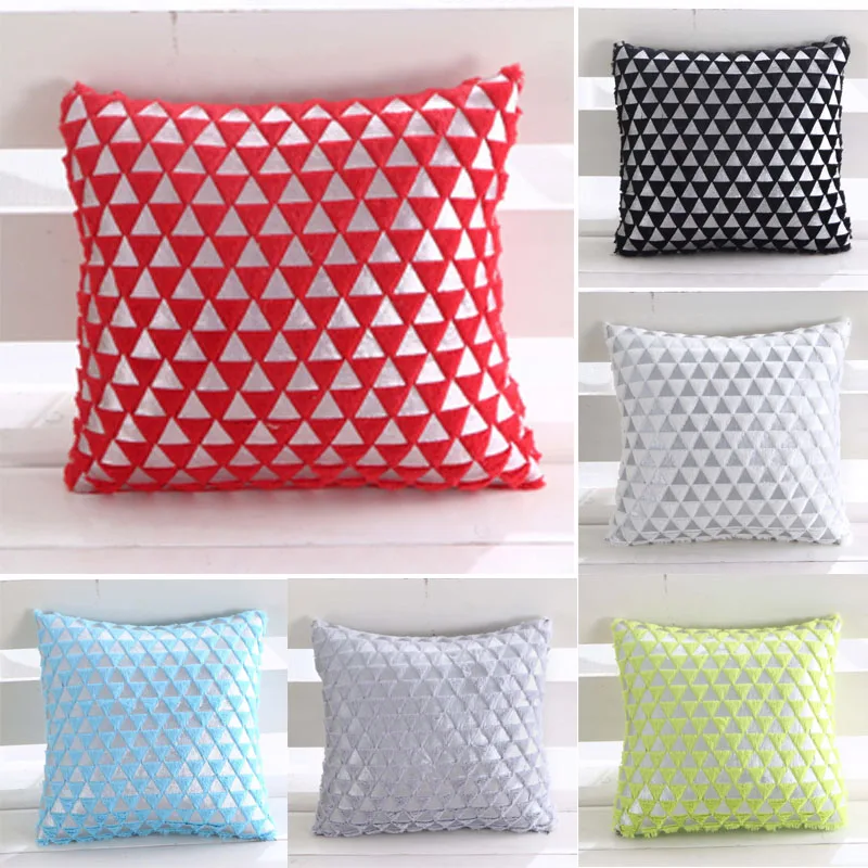 

Fashion Short Plush Pillow Case Waist Throw Cushion Cover Triangle Geometric Printed Pillowslip 43*43cm Cushions Home Supplies
