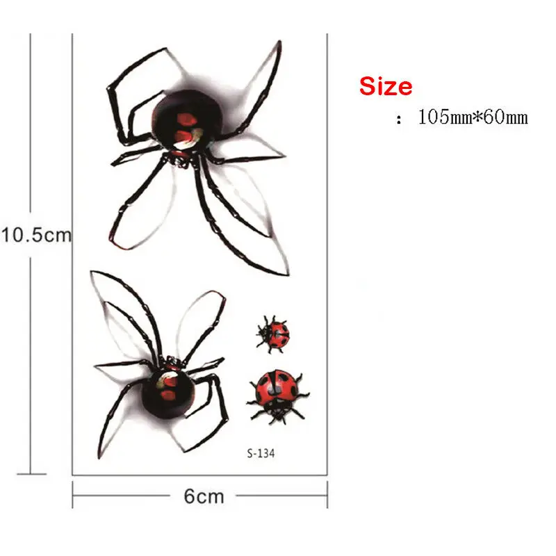 Временные тату-наклейки 3D Паук боди-арт татуировки для Хэллоуина временные