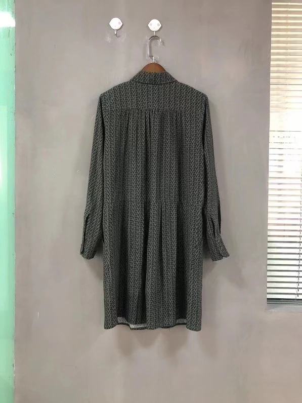 

Women Letter Jacquard Ladies Shirt Dress Single Breasted Viscose Turn-Down Collar Lady Long Sleeve Mini Robe Early Autumn 2021