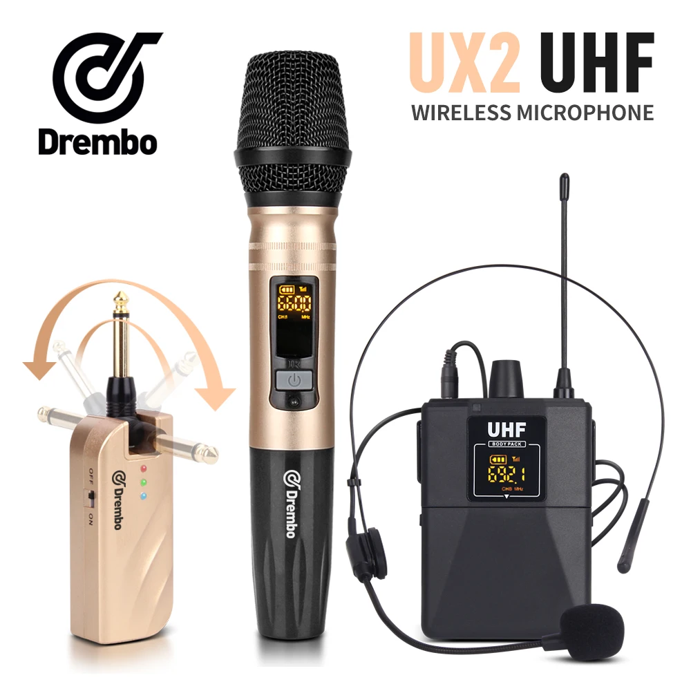 Drembo Мини 2 канальный портативный беспроводной микрофон с ручным или Lavalier и