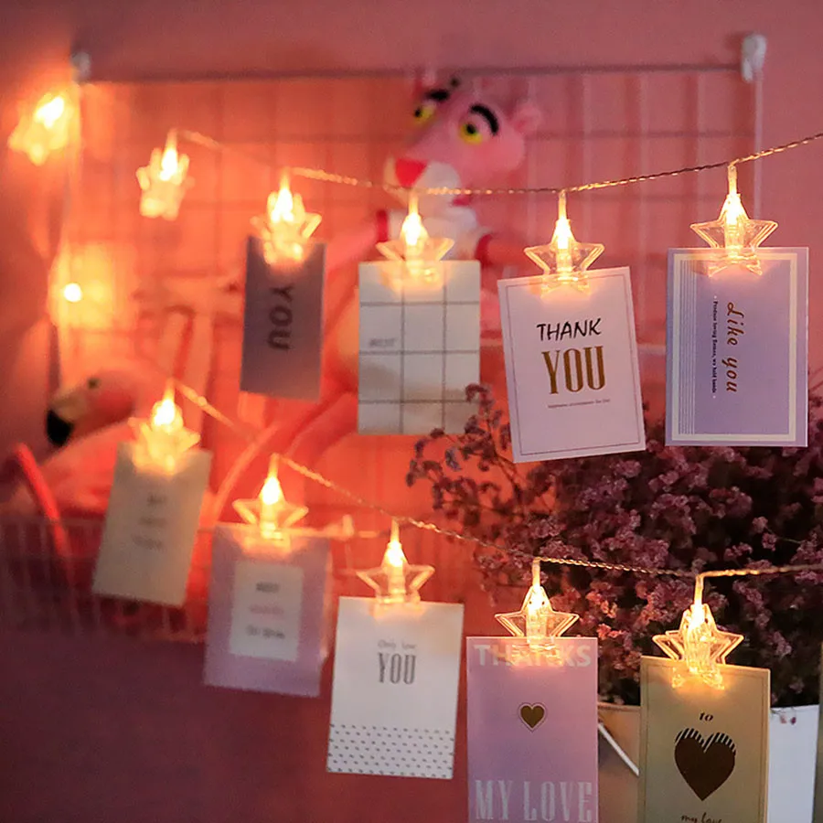 

Thrisdar 10/20/40 LED Star Fairy String Light Battery Powered Card Photo Clip Holder Christmas Holiday Party Wedding Star Light
