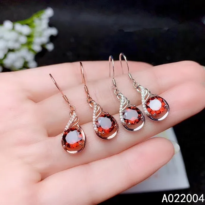 

KJJEAXCMY Fine Jewelry 925 sterling silver inlaid natural garnet female earrings Eardrop exquisite support detection