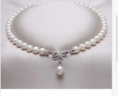 

New natural white freshwater pearl AA necklace nearly circular 8-9 mm 19inches