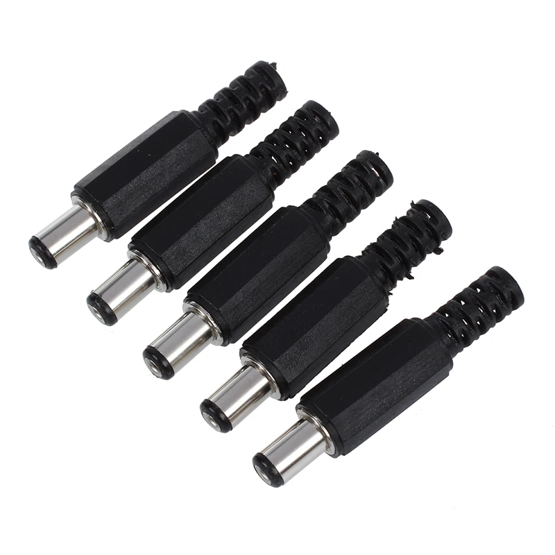 5 Pcs Black 2.1mm x 5.5mm DC Power Male Plug Jack Adapter & 5.5mmx2.1mm Socket Female Panel Mount Connector | Электроника