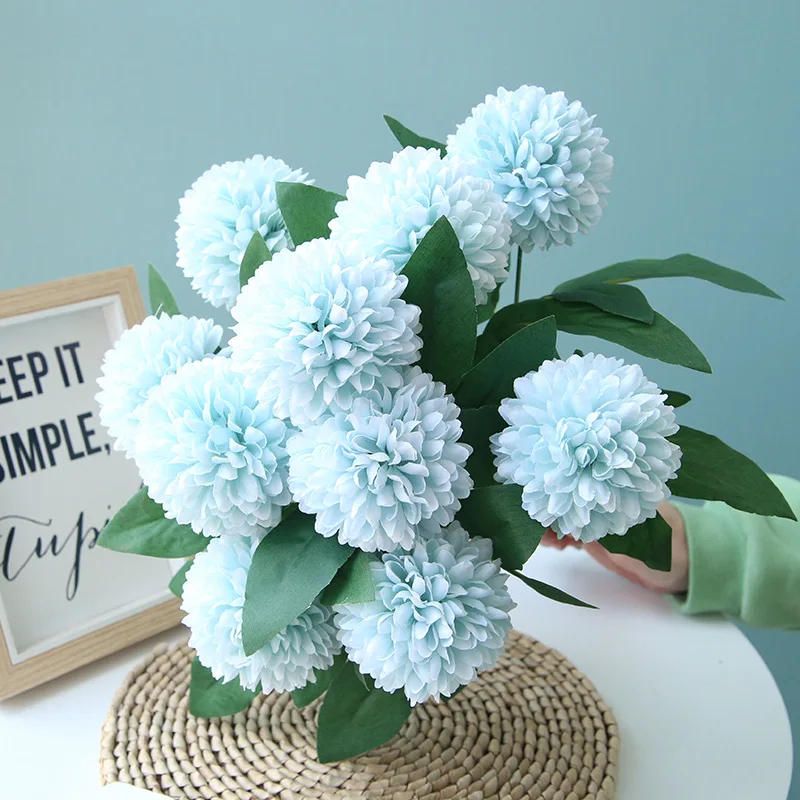 

10 Head Chrysanthemum With Leaf High-end Imitation Wedding Home Decor Artificial Plants Dried Flower Wall Decoration Fake Flower