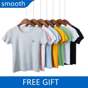 Детские белые футболки для мальчиков и девочек, детские Топы с коротким рукавом, модные повседневные яркие однотонные футболки из эластичной ткани, летний топ