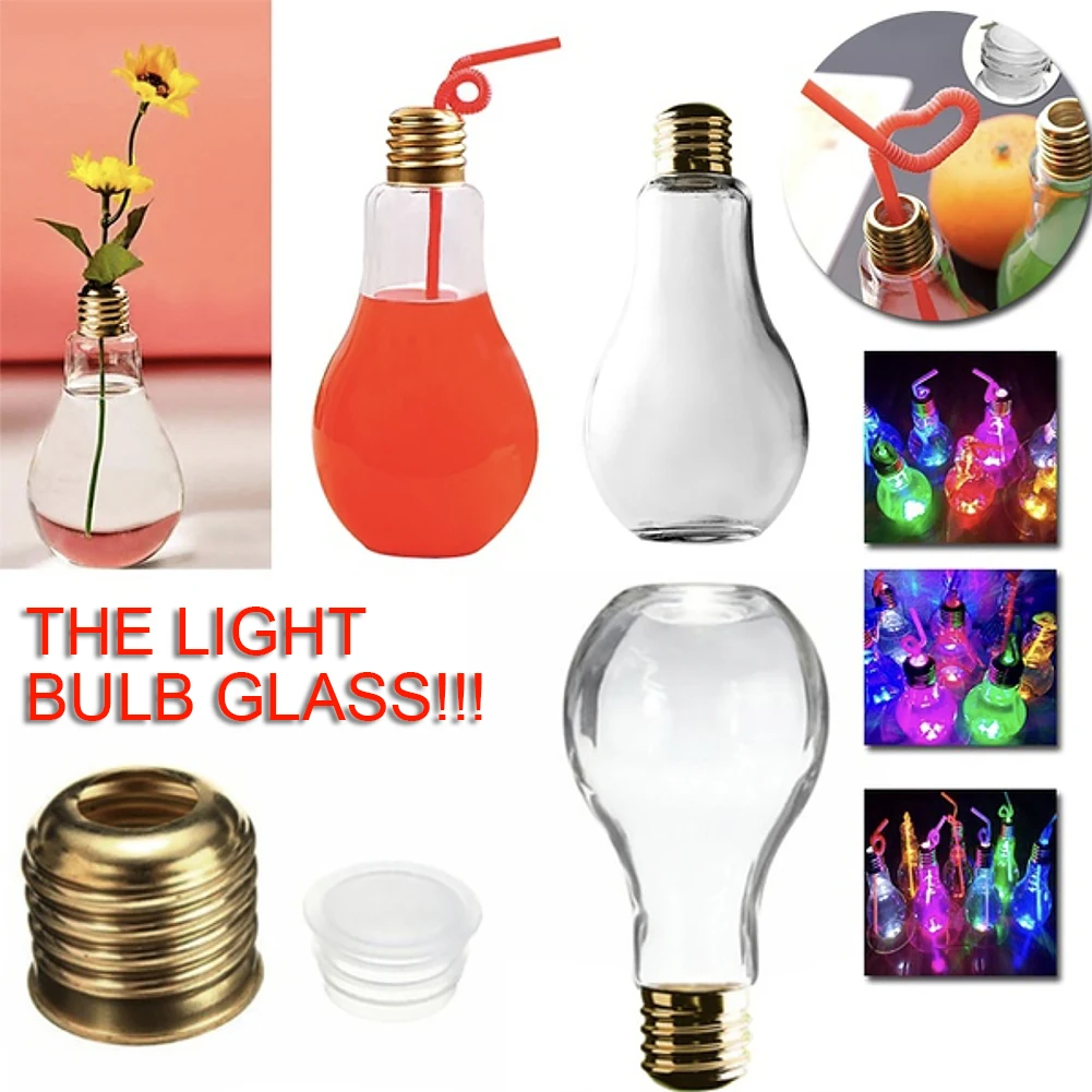 

Luminous Light Bulb Fruit Juice Bottles Portable Cute Juicer Milk Water Bottle Bar KTV Colorful Drinkware For Party Handsome