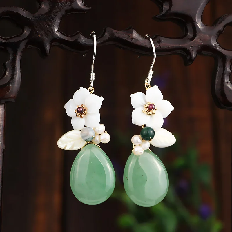 Женские серьги подвески с пресноводным жемчугом этнические из натурального