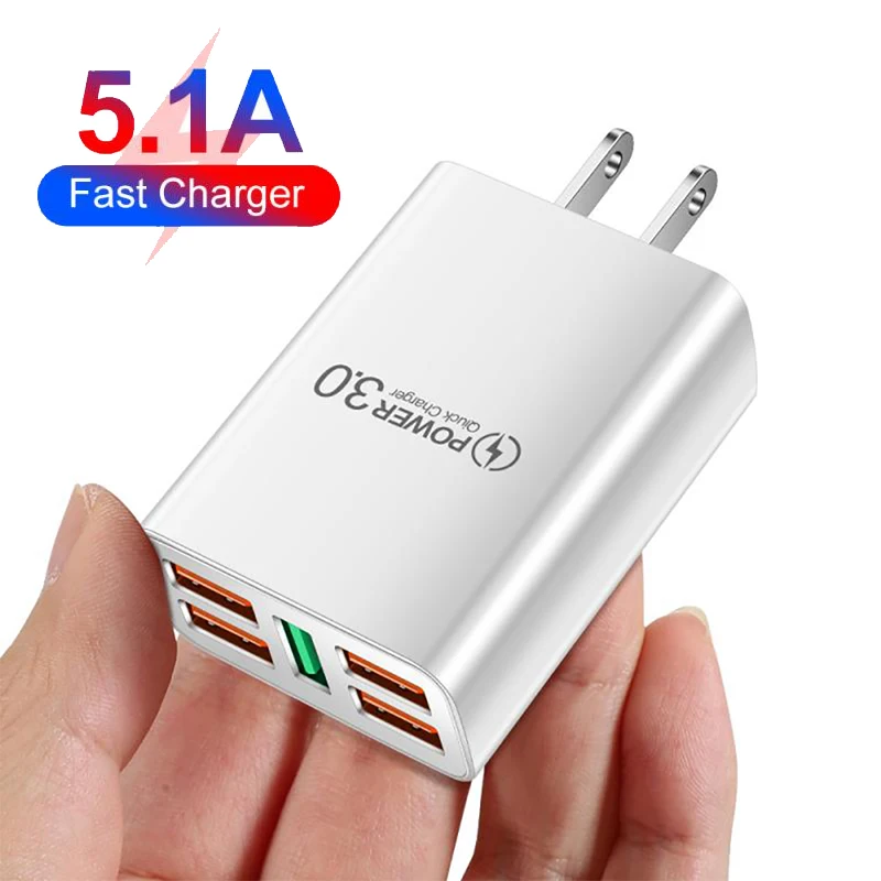 

48W 5 Ports USB Charger Quick Charge Fast Wall Charger For Xiaomi iPhone11 Portable Phone Charger QC 3.0 Adapter EU/US Plug