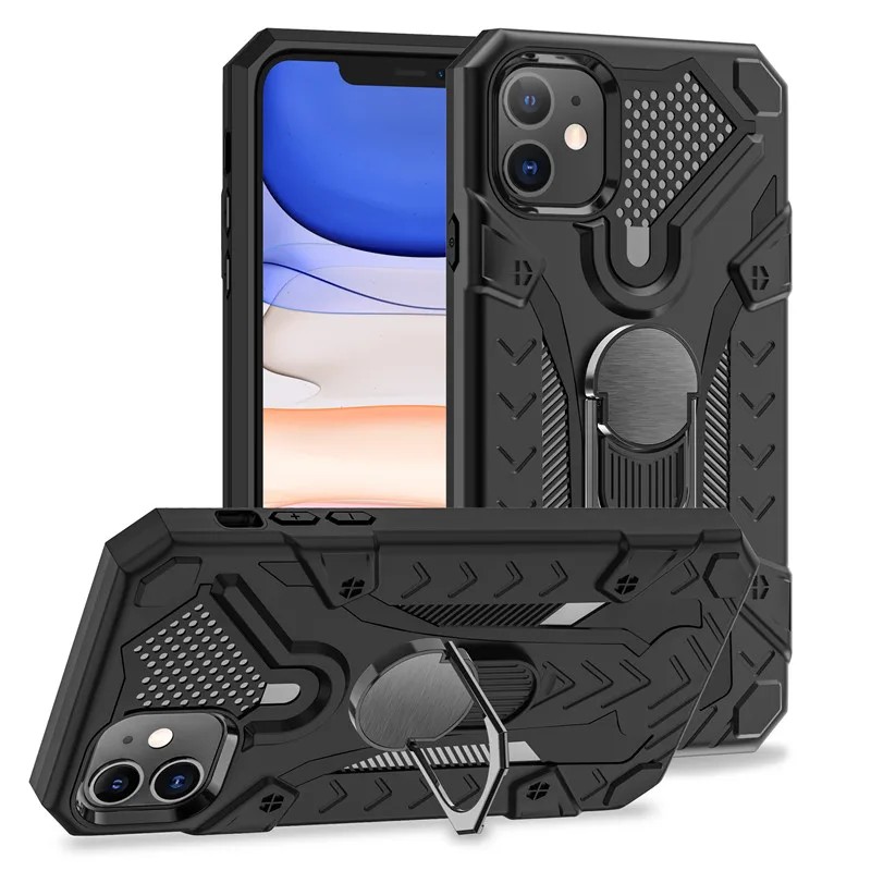 

Luxury Shockproof Armor Phone Case on For iPhone 12 Mini 11 Pro XS MAX X XR 8 7 Plus 12Pro Magnetic Ring Holder Stand Back Cover