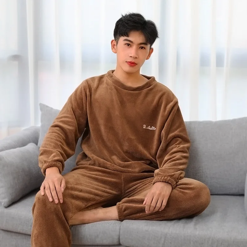 Pajamas For Couples Set Thick Warm Coral Fleece Homewear Winter Lounge Men's Clothing Soft Loose Pajamas Women Home Clothes Suit