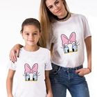 Женская футболка с рисунком утки ромашки, летняя свободная футболка с коротким рукавом, винтажные футболки для мамы и дочки, Одинаковая одежда для семьи