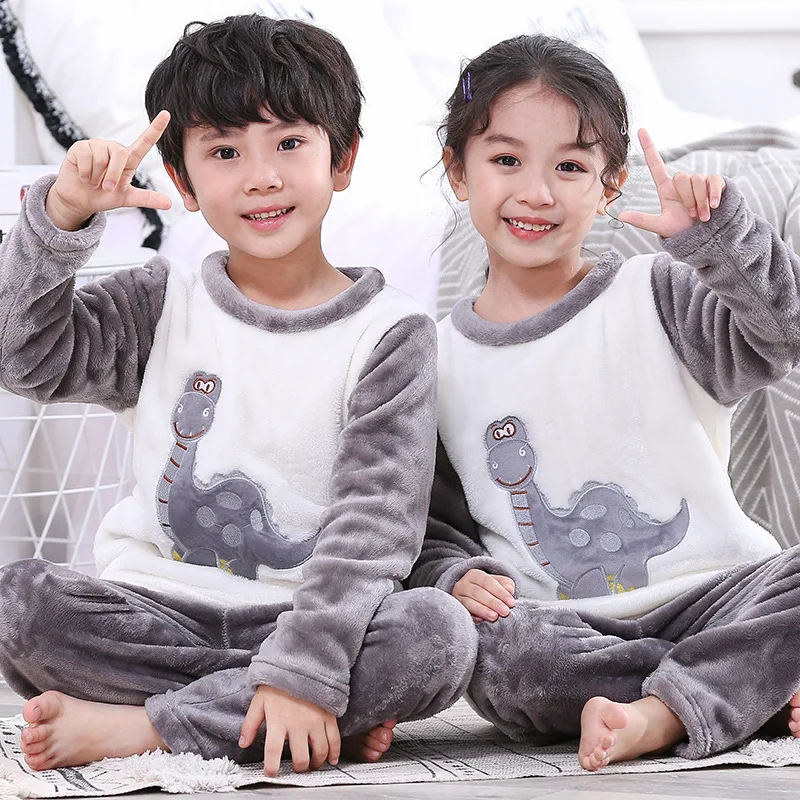 

2 шт., Детские фланелевые пижамы в виде динозавра
