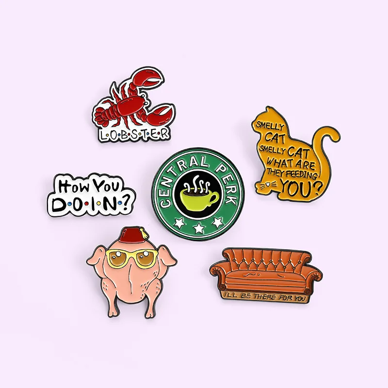 

Sofa Shape Letter Brooch Cartoon Cute Lobster Pins Female Clothing Decorative Pins Funny Chicken Round Coffee Logo Brooch
