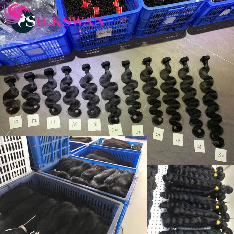 

Silkswan Human Hair Weft Body Wave Hair Bundles 24 26 28 Inches Brazilian Remy Hair Extentions 1/3/4Pcs/lot Wavy Hair Bundles