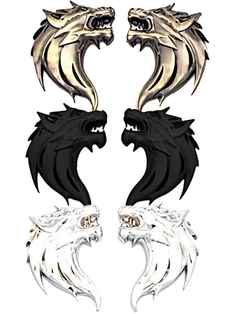 

1Pair 3D Wolf Head Motorcycles Fender Mark Wolf Metal Head Emblem Car Motorcycles Side Fender Rear Styling Emblem Badge Decal