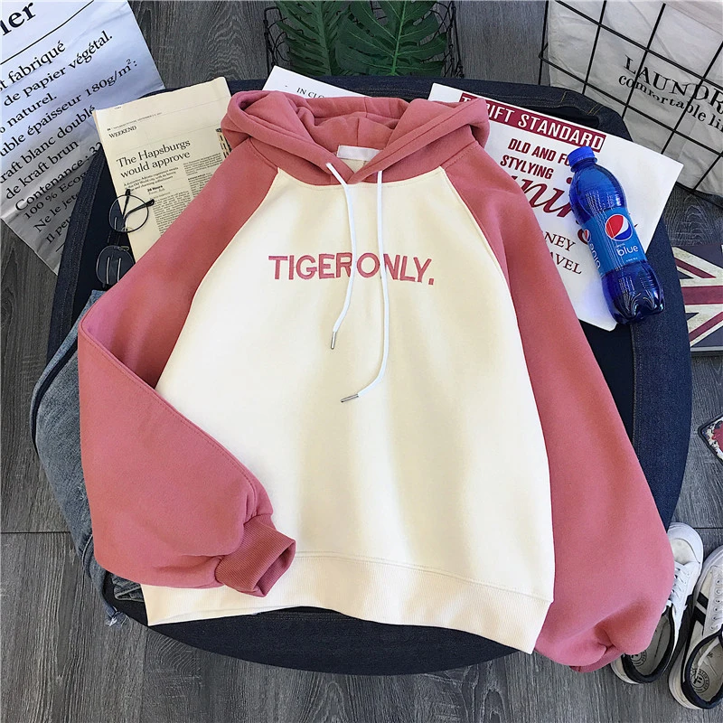 

Womens Hoodies Pullover New Female Korean Version of Autumn and Winter Plus Velvet Padded Loose Pullover Hoodies Women