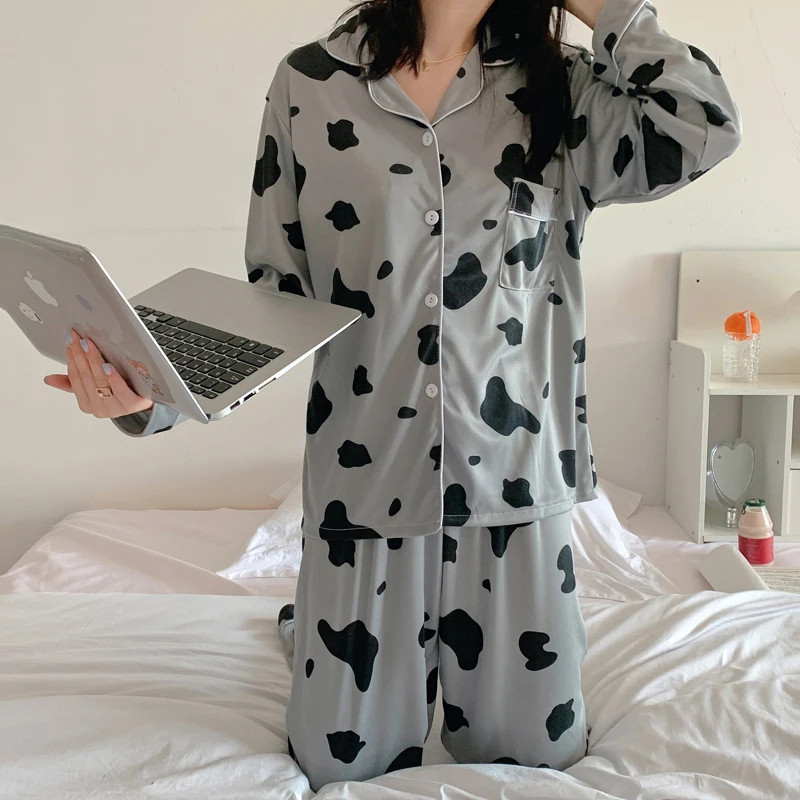 Пижамный комплект Женский с принтом коровы милый домашний мешковатый пижамный