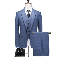 jacket vest pants 2021 latest luxury fashion mens plaid casual business suit social formal suit 3 pcs set groom wedding