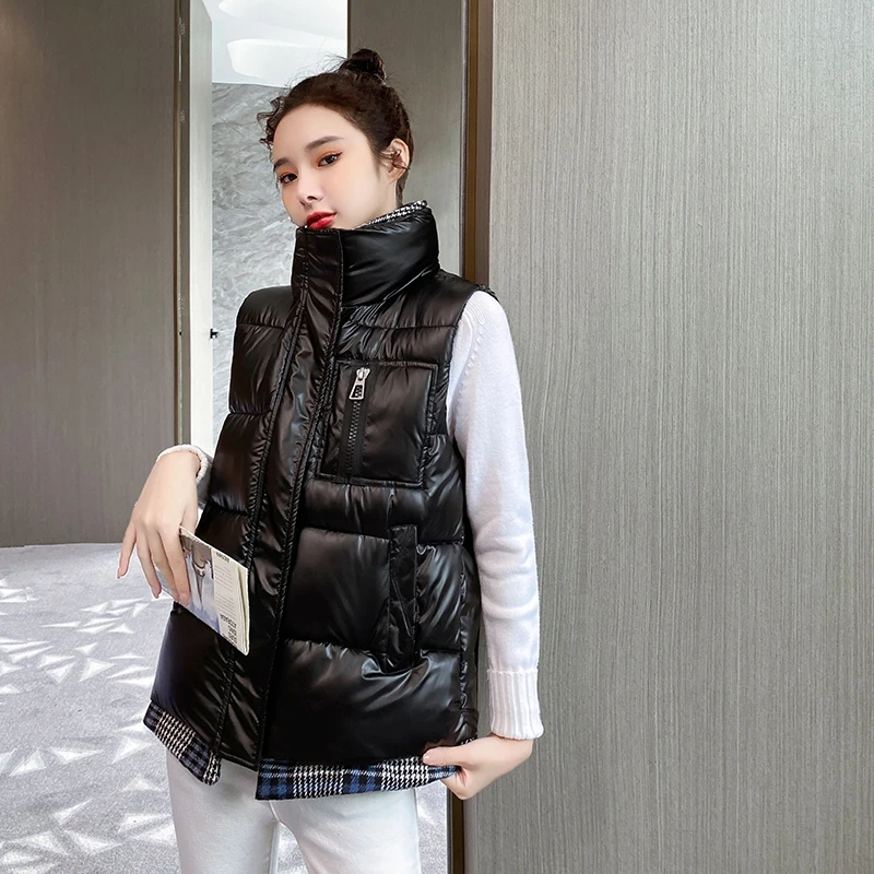 Осенне-зимний Новый стеганый хлопковый жилет со стоячим воротником женский