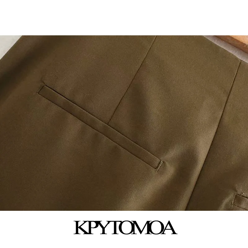 Vintage Stylish Office Wear Solid Straight Pants Women Fashion Zipper Fly Pockets Female Ankle Trousers Pantalones Mujer