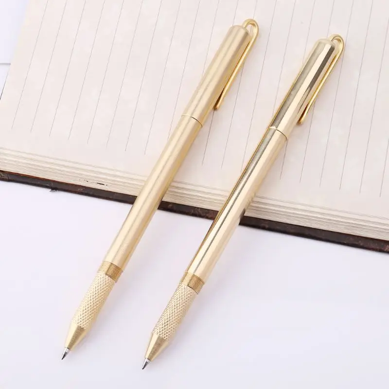 

Retro Gold Brass Black Ink Ballpoint Pen Handmade With Clip Office School Supplies Stationery