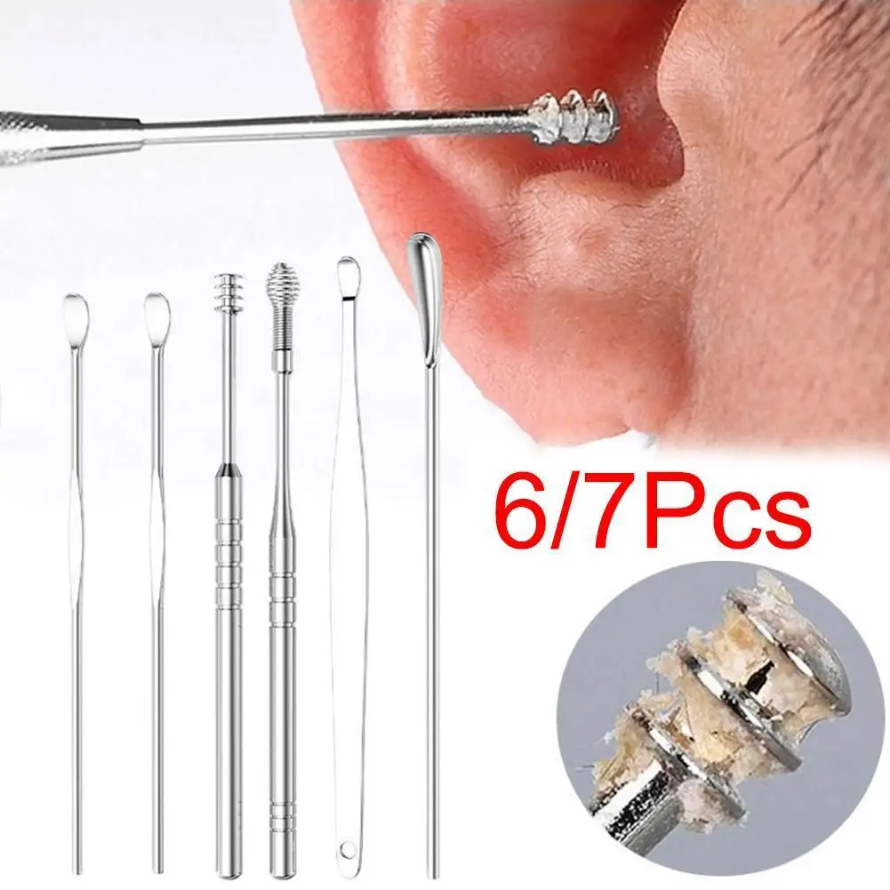 

6/7pcs/set Ear Wax Pickers Steel Earpick Wax Remover Piercing Kit Earwax Curette Spoon Care Ear Clean Toolear Cleaner