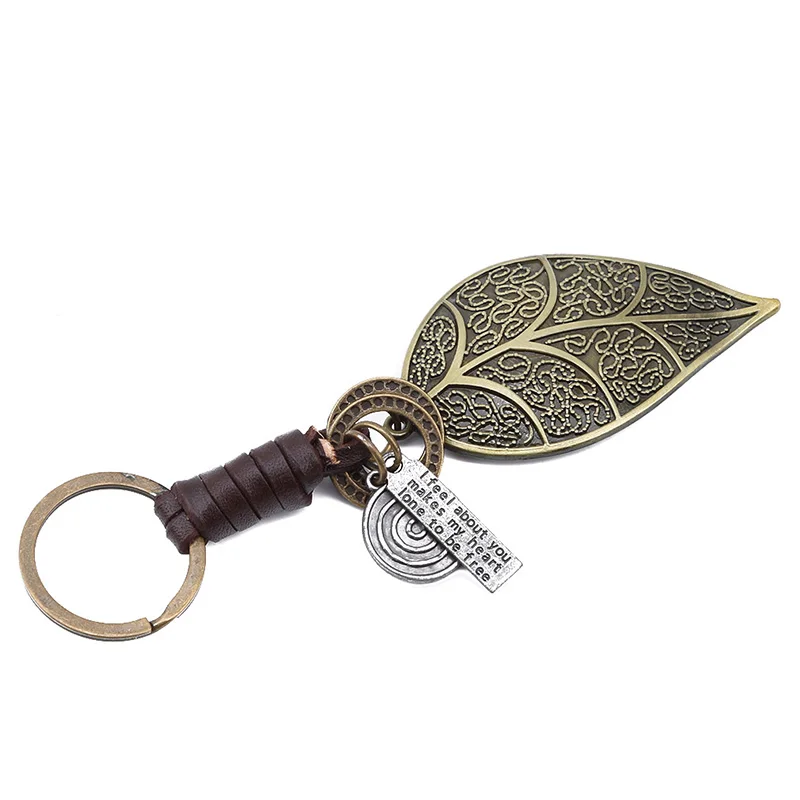 Креативный автомобильный брелок с листьями кожаные металлические автомобильные