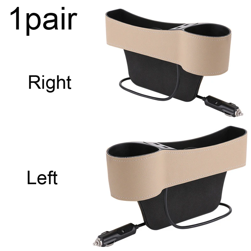 Beige 1 pair Seametal, органайзер для автомобильных сидений из искусственной кожи, обновленный карман для автомобильных сидений с 2 USB, 12 В/24 В, зарядные устройства, прикуриватель, держатель для чашки - Название цвета: Beige 1 pair
