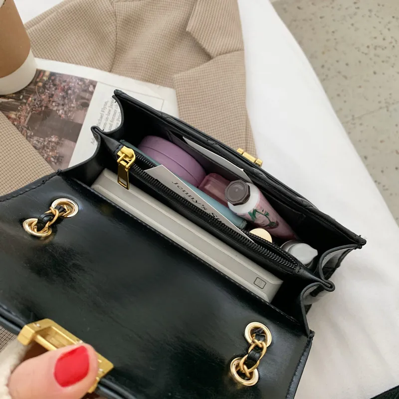 

Vintage Diamond Lattice Chain Crossbody Bags for Women Luxury Leather Messenger Handbag Female Small Black Quilted Shoulder Bag