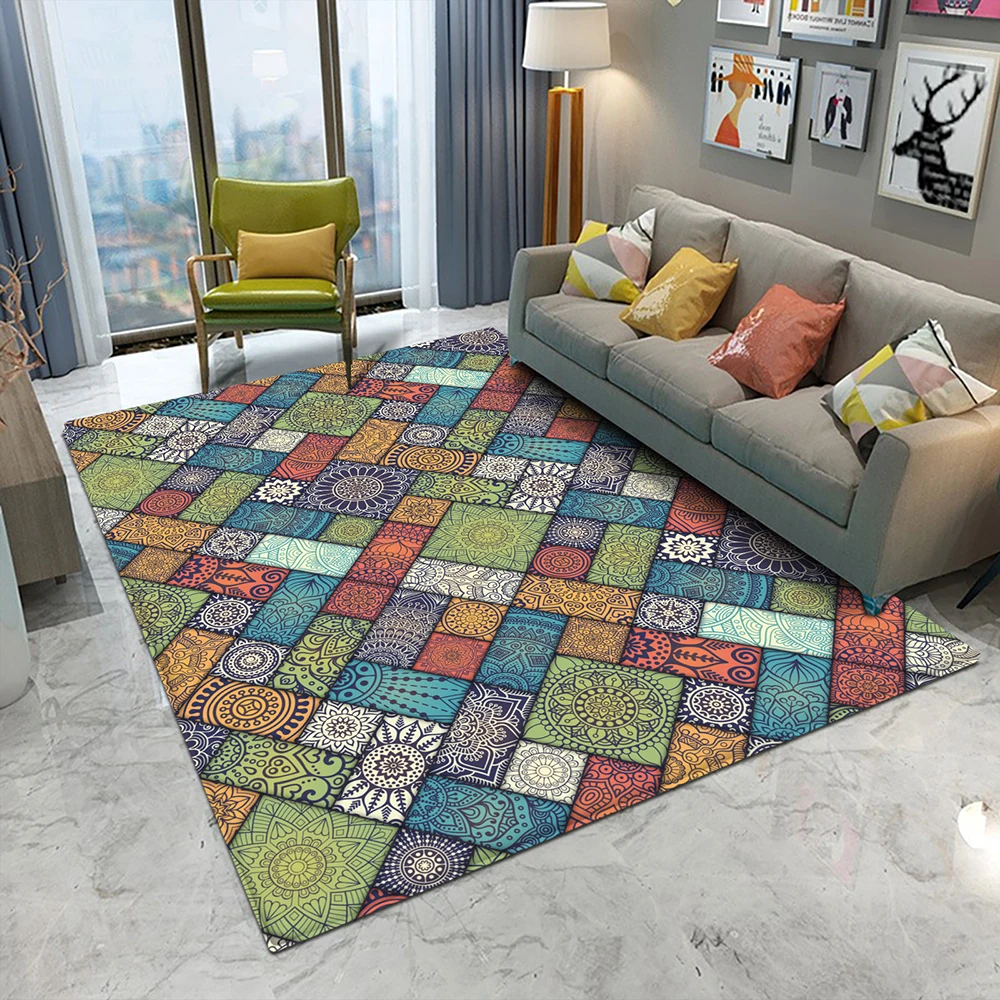 

2021Non-slip Bohemian Mandala Style Floral Pattern Rug Floor Mat Living Room Balcony Bathroom Kitchen Living Room Bedroom Carpet