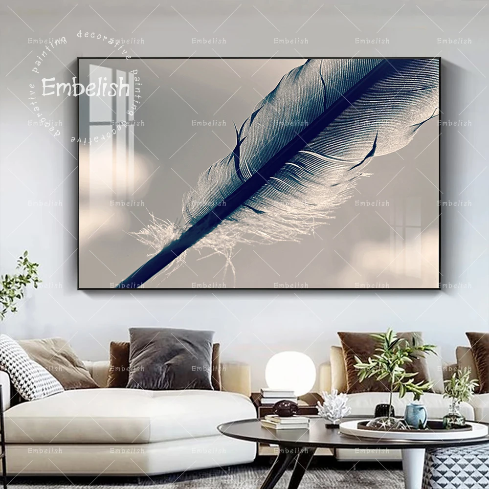 

1 Pieces Black And White Beautiful Feathers Modern Artworks For Living Room Wall Art Posters HD Spray On Canvas Oil Paintings