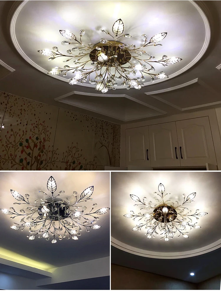 Art deco Led crystal ceiling light for Dining room Surface lighting gold Crystal fixtures leaf lamp G4 led luminaria | Лампы и
