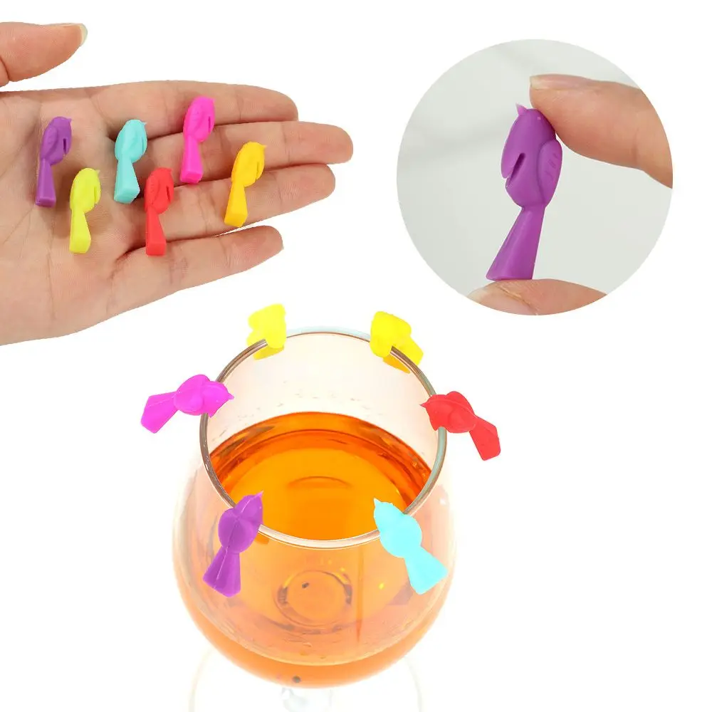 

6PCS New Bird Shape Drink Charms Creative Drinking Cup Identifier Wine Glass Label Markers Silicone Glass Recognizer