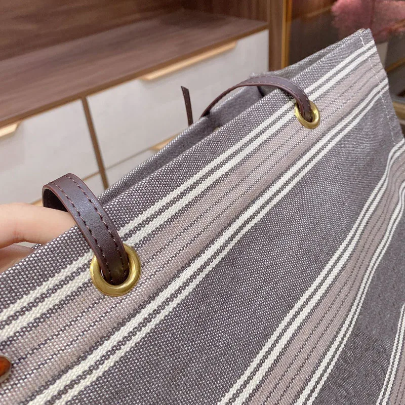 

Women's Fashion Simplicity All-Match Striped Beach Canvas Single-Shoulder Portable Shopping Bag Large-Capacity