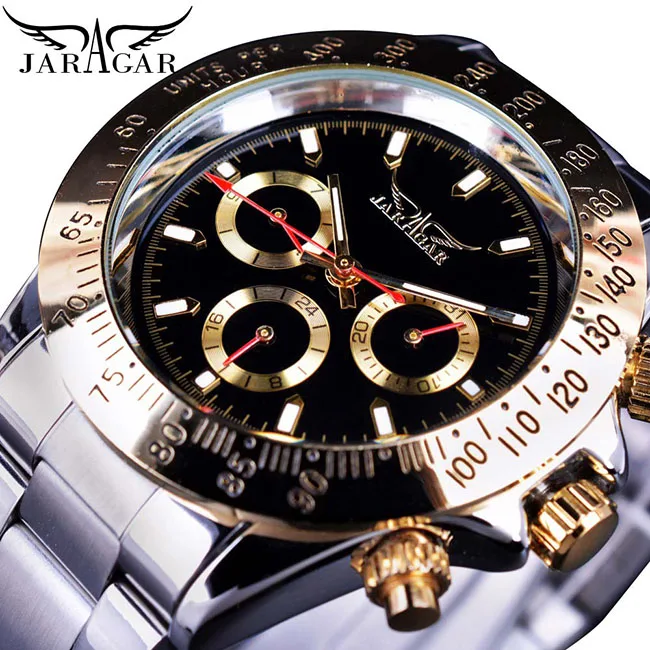 GMT970-1 Jaragar серебряные автоматические мужские 3 циферблата спортивные часы нержавеющая сталь Дата Неделя светящиеся мужские военные часы дропшиппинг relogio - Цвет: GMT970-1