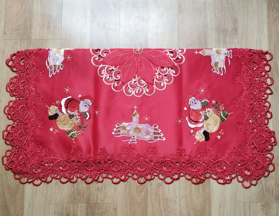 Рождественская вышитая скатерть для нового года атласная красная полотенце