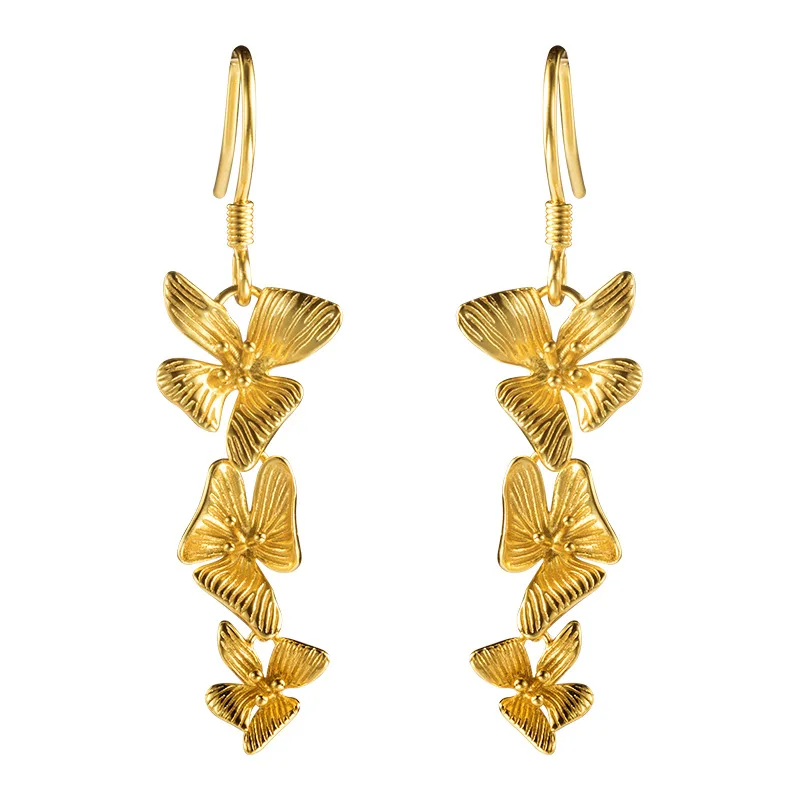 

MIQIAO 925 Sterling Silver Golden Flower Earrings Female 2020 New Classical Temperament Long Drop Women's Fashion Jewelry Winter