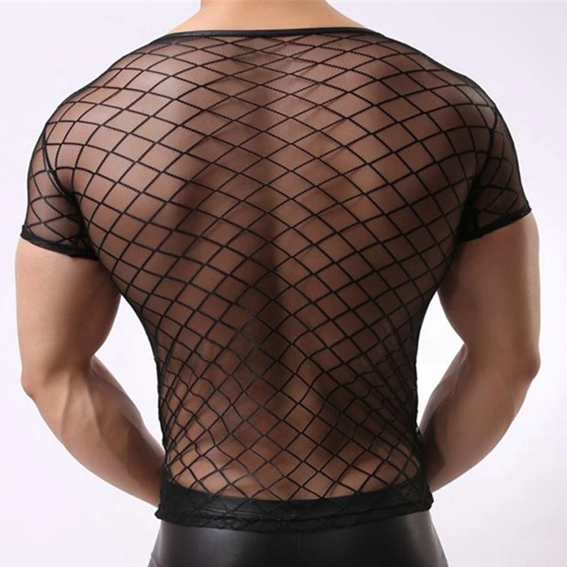 Mens Mesh Tops Sports Sheer Lingerie Slim Fit Gym Transparent T-shirt Top Clubwear Sexy Fish Net Muscle Tee T Shirt | Мужская одежда