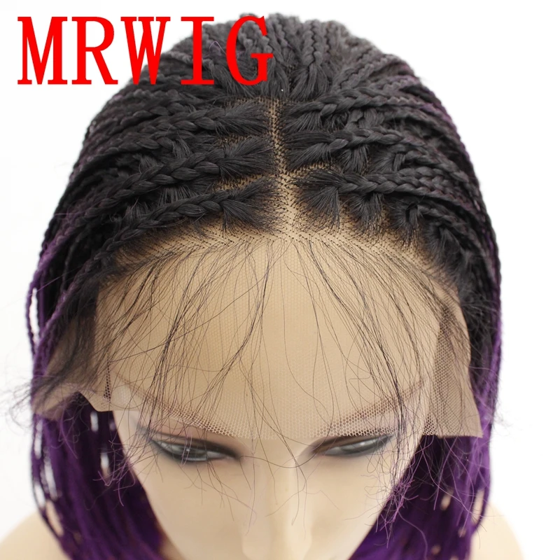 MRWIG короткие плетеные косички синтетический передний парик шнурка настоящие