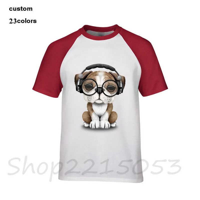 2020 Английский бульдог щенок Dj носить наушники и очки Мужская футболка Мопс