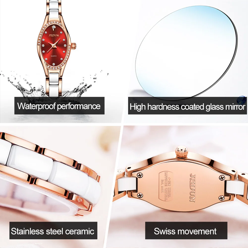 JSDUN 2021 New Fashion and Elegant Ladies Stainless Steel Watch Ladies Ceramic Sparkling Diamond Mini Watch Reloj Mujer 8842 enlarge