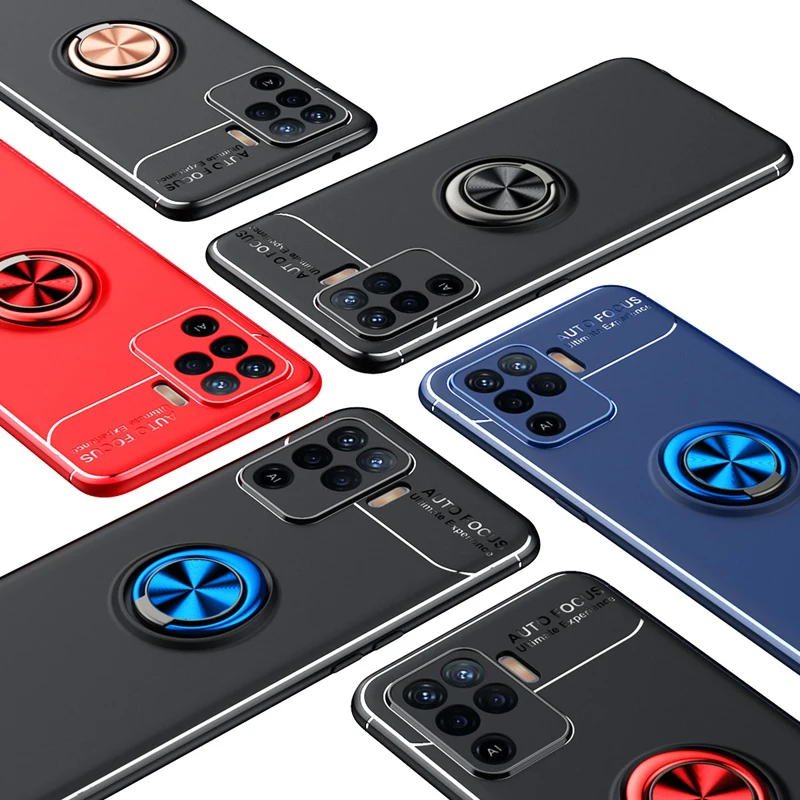 for oppo reno5 lite case metal ring holder soft silicone shockproof matte case for oppo reno5 lite cover for oppo reno5 lite free global shipping