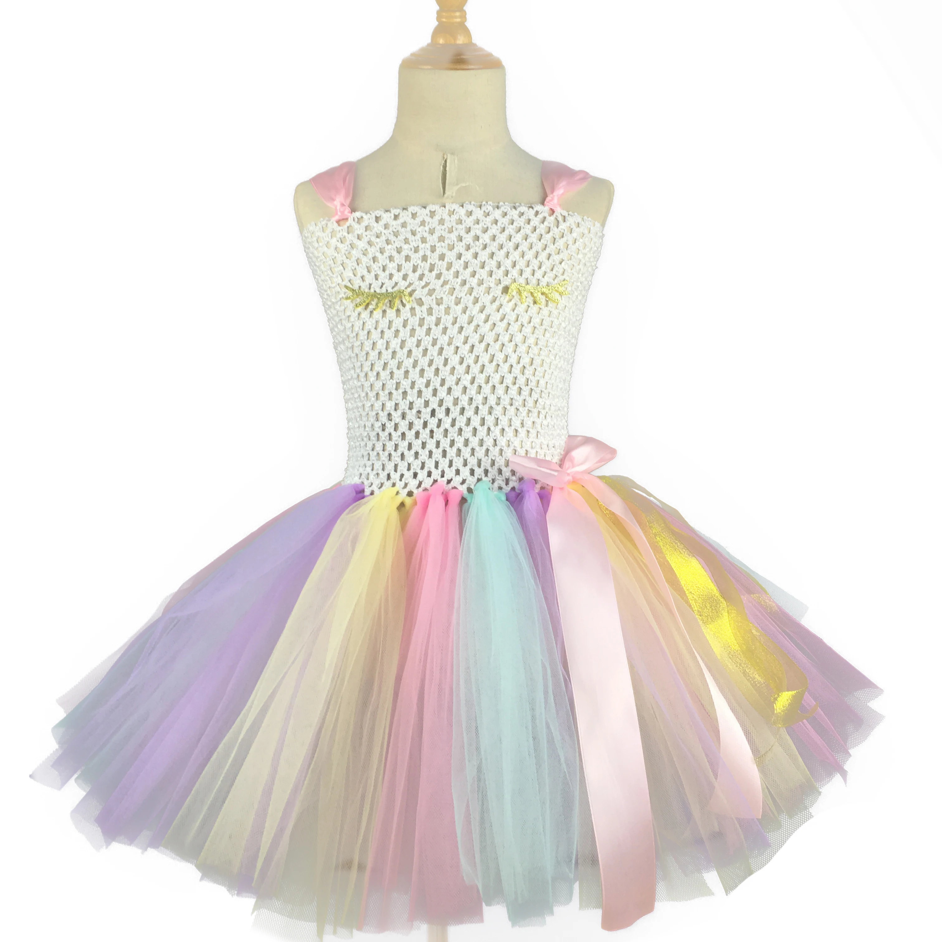 Пастельное платье-пачка для девочек с единорогом детское вязаное платье на