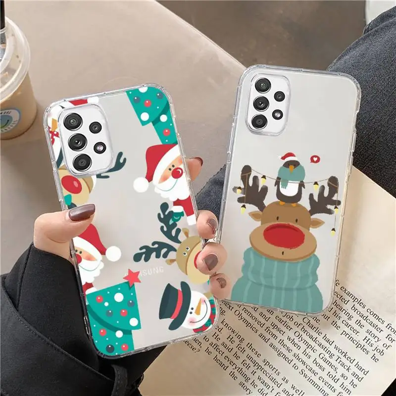 

Merry Christmas Phone Case Transparent For Samsung s21 ultra s20 fe s10 Plus a52 a51 a12 a71 Note 20