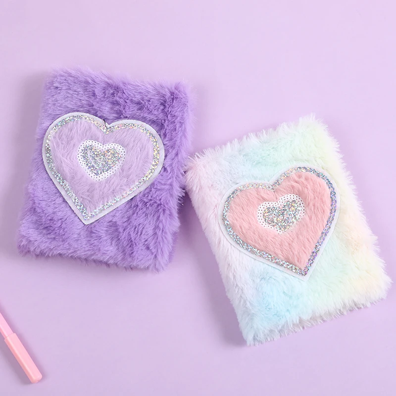 Портативные блокноты a6 с блестками в форме сердца для студентов мягкий меховой