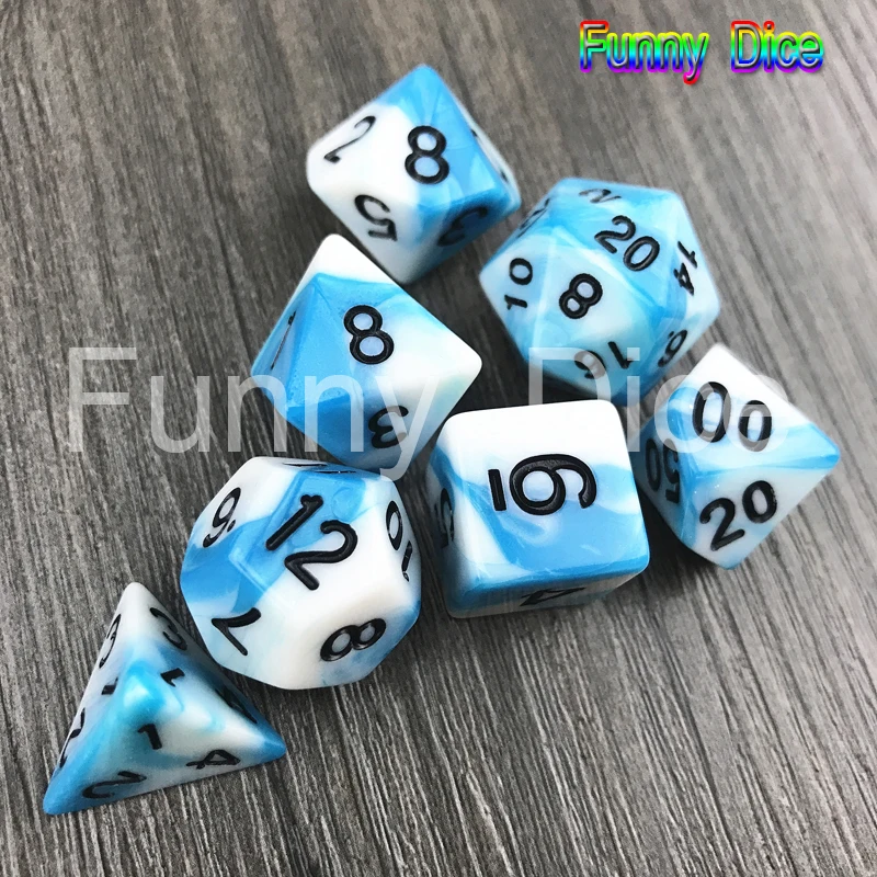 43 blue x white Новые 7 шт. 2-х цветный набор Игральный костей с Туманность многогранные кубики со свободным кости сумка D4-D20 для Dnd RPG настольная вечерние Семья игра - Цвет: 43 blue x white