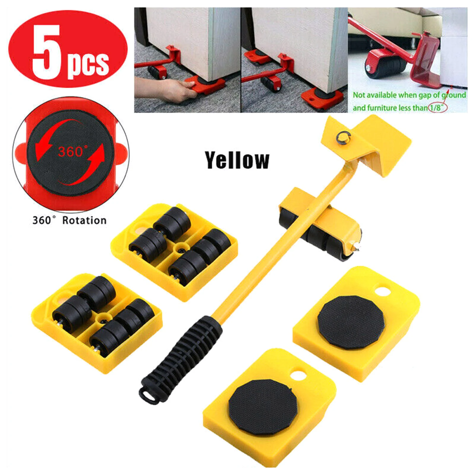 

5PCS Heavy Type Furniture Moving System Lifter Tool 4 Slide Glider Pad Wheel Easy Move
