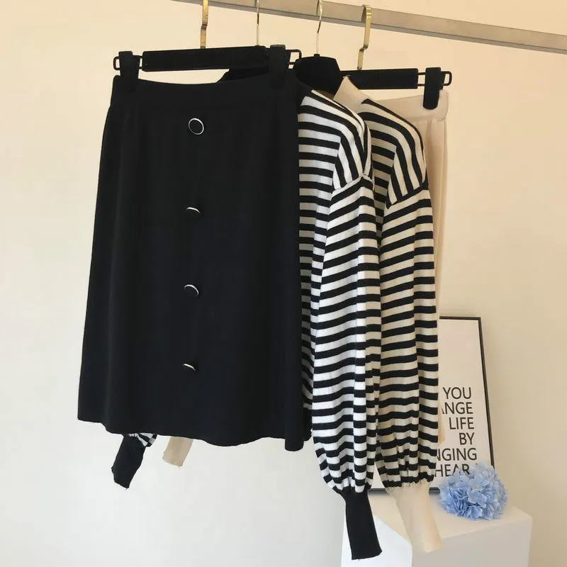 Neploe, маленький аромат, Chandal Mujer, винтажный, для взрослых, полосатый, вязаный, Женский комплект, Осень-зима, короткий кардиган+ широкие штаны, 46470