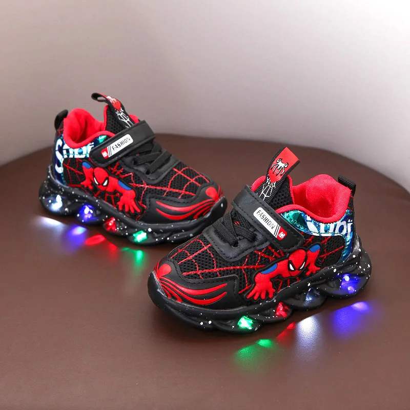 Детские светящиеся кроссовки Человек-паук повседневная спортивная обувь с